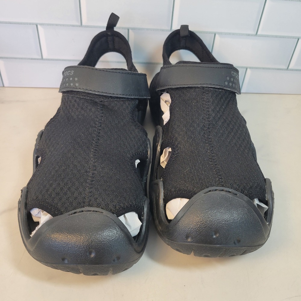 Crocs Swiftwater Mesh Sandals Mens 11 Black Water Shoes Deck Water Fishing